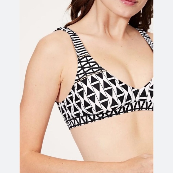 Seafolly Modern Geometry Tribal Triangle Black White Bikini Top Australia US4 - Picture 4 of 14